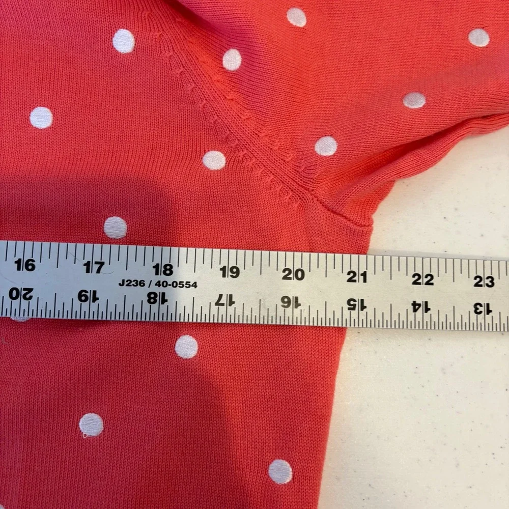 Charter Club Womens XL Preppy Coral Polka Dot Cardigan Sweater Fine Gauge New - Picture 3 of 7